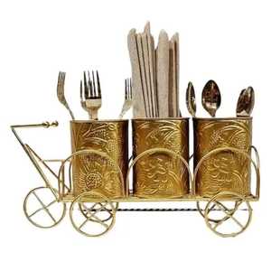 Porte-couverts portable en métal noir avec poignée, 4 compartiments, organiseur de couverts, cuillère, fourchette, couteau, pour pique-nique - Product Image 5