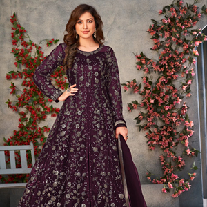 ชุดอานาร์กาลีปักลายผีเสื้อแบบทันสมัย ผ้าเน็ตเย็บกึ่งสำเร็จรูป สำหรับงานแต่งงาน งานปาร์ตี้ งานดิวาลี และงานพรอม - Product Image 2