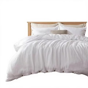 Ensemble de couette en lin vert quatre pièces avec taies d'oreiller, literie tissée unie pour chambre à coucher - Product Image 2