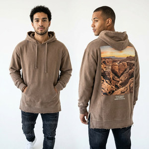 Sudadera con capucha personalizada vintage marrón con lavado ácido, de forro polar grueso, estilo oversize, streetwear, con gráfico de paisaje del desierto, fabricante - Product Image 1