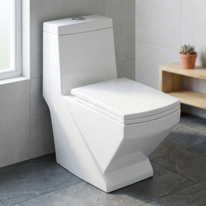 WC monobloc moderne en céramique à double chasse avec siphon en P pour projets commerciaux, immobilier et hôtellerie - Product Image 6