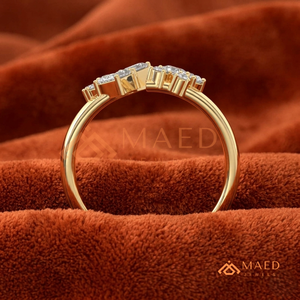 Luxury 14K/18K Solid Gold Asymmetric <b>Open</b> Band <b>Ring</b> | Lab Grown Diamond Baguette & Round Cluster Bypass <b>Ring</b> | Engagement <b>ring</b> - Product Image 3