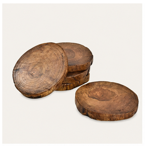 Handcrafted Natural Teak Wood Coasters With Bark Edge Eco-Friendly Rustic <b>Log</b> Slices <b>For</b> Coffee & Tea Durable & Heat-Resistant - Product Image 1