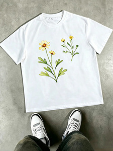 T-shirt blanc à manches courtes pour homme avec imprimé tasse de café, coupe classique, col rond, design décontracté, 100% coton jersey - Product Image 3