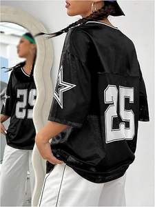 Nouveau maillot de football américain personnalisé en mesh pour femme, style streetwear satiné, col en V, patch étoile, style Y2K, coupe oversize - Product Image 4