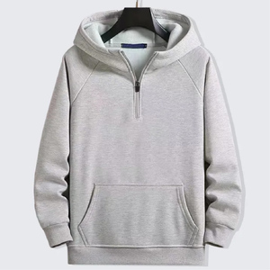 Custom <b>Men</b> <b>Half</b> <b>Zip</b> Hoodie Fashionable Loose Fit Solid Color Hooded <b>Sweatshirt</b> Casual Daily Wear Outdoor Activity Pullover Tops - Product Image 5