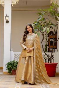 Ensemble élégant de lehenga en viscose Banarasi avec haut et dupatta, tenue ethnique de créateur pour mariage, festival, fête, pour femmes - Product Image 3