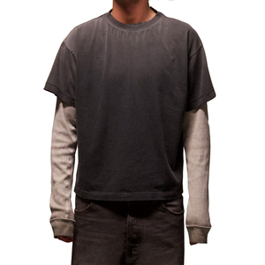 เสื้อยืดผู้ชายคุณภาพสูงสั่งทำพิเศษ ผ้าฝ้าย 100% 280gsm ล้างสีแบบแอซิดวอช ทรงดิสเทรส แขนเสื้อแบบวาฟเฟิล - Product Image 1