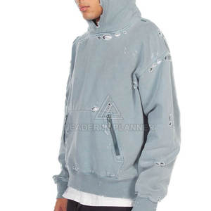 เสื้อฮู้ดดี้ผู้ชายแบบดิสเทรส ดีไซน์สั่งทำพิเศษ คุณภาพสูง แบบสวมหัว สีพื้น สไตล์ลำลอง ไซส์ใหญ่พิเศษ - Product Image 4