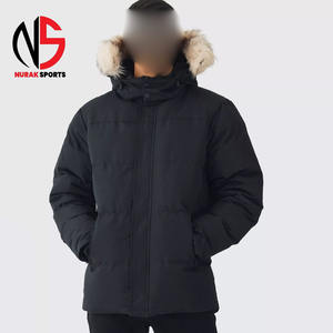 Blouson matelassé à capuche très demandé avec bordure en fausse fourrure amovible, noir, coupe-vent, chaud, pour homme, hiver, poches latérales 2026 - Product Image 1