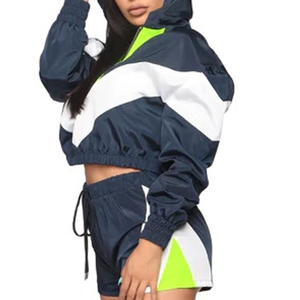 2025 Latest Design Women's High Quality Breathable Eco-Friendly Lightweight Windbreaker Crop Jacket Short <b>Set</b> Solid Spring - Product Image 2