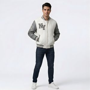 เสื้อแจ็คเก็ตวาร์ซิตี้ผ้าฟลีซหนานุ่ม แขนหนังเทียมตัดต่อสีตัดกัน ระบายอากาศได้ดี เป็นมิตรกับสิ่งแวดล้อม ทรงสลิมฟิตสำหรับผู้ชาย สวมใส่สบายๆ - Product Image 3