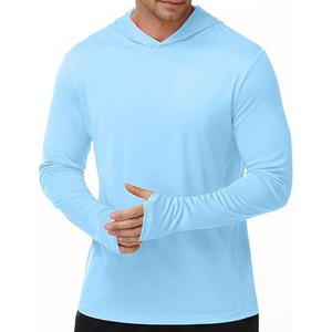 Chemise de pêche à manches longues pour homme, bleu clair, à capuche, UPF 50, séchage rapide, couleur unie, pull-over - Product Image 1