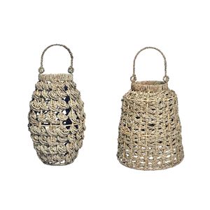 Farol de mimbre mediterráneo, portavelas colgante de cuerda, faroles de jardín, portavelas de cristal, luz decorativa para interiores - Product Image 1