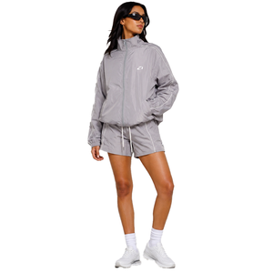 Conjunto de Chaqueta Cortavientos Gris Oversize y Pantalones Cortos con Cierre Frontal, Estilo Deportivo Unisex, Tejido Ligero, Sudadera con Capucha para Primavera - Product Image 2