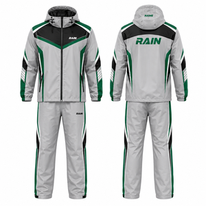 MEGAMAPLE Men's Hooded <b>Waterproof</b> Tracksuit <b>Set</b> Gray Green Black Color Blocking Sporty Polyester/Cotton Winter Wear - Product Image 1