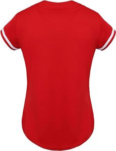 Camiseta de Béisbol Roja para Mujer, Cuello en V, Manga Corta, Ajustada, Absorbente de Humedad, 320g, Poliéster, Color Sólido, Impresión por Transferencia de Calor, Elástica - Product Image 2
