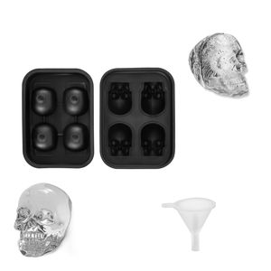 Stampo per Cubetti di Ghiaccio a Forma di Teschio in Silicone Nero Flessibile Grande, 4 Scomparti, con Imbuto, per Divertenti Cubetti di Ghiaccio Ispirati ad Halloween - Product Image 1