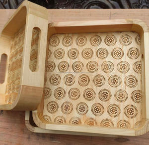 Plateau de service rectangulaire en bois d'acacia à motif feuille, design unique, avec corde, haute qualité, pour mariage, thème floral, Falak World - Product Image 4