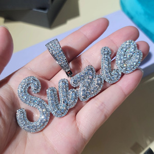RB Custom Vvs Crystal Rhinestone Iced Letter Name Pendant Unisex Hip Hop Style 925 Silver Gold Plated Cuban Chain Pendant - Product Image 1