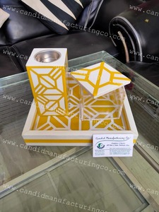 Quemador de Incienso con Incrustaciones de Hueso Blanco y Amarillo, Bandeja de Mármol para Bakhoor, Caja Hecha a Mano, Set Difusor de Aromaterapia Religiosa - Product Image 3