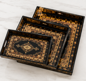 Ensemble de plateaux de service en bois émaillé faits à la main, décoratifs, style Meenakari, pour le thé, le café, le petit-déjeuner, pour la maison, l'hôtel, ou comme cadeau - Product Image 6