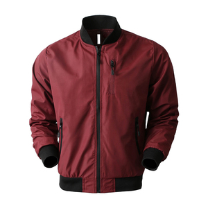 Men's Burgundy Varsity Bomber Jacket Stand Collar <b>Covered</b> <b>Button</b> Closure Casual Breathable Winter Windproof Print - Product Image 1