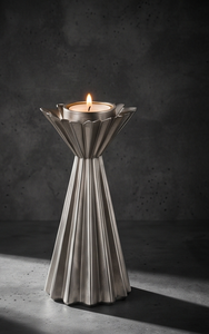 Minimalist Silver Metal Candle Holder Modern Fluted <b>Fan</b> Design Pillar <b>Stand</b> Nordic Style Home Interior Decoration Wholesale Item - Product Image 5