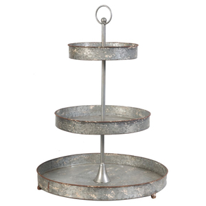 Rustic Farmhouse 2 Tier Galvanized Metal Serving Stand Heavy Duty Steel Two Tiered Tray Platter with Handle For <b>Cupcake</b> - Product Image 3