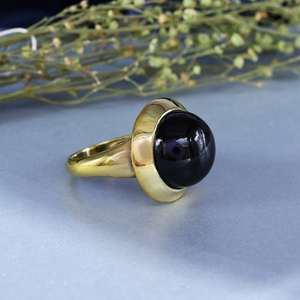 Onyx Cabochon Rings | 14K Gold Plated Brass Bezel Setting Bohemian Style - Product Image 3