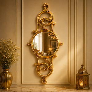 Regal Vine Scroll Wooden Carving <b>Wall</b> <b>Mirror</b> Antique Gold Finish Handcrafted Luxury Decorative <b>Rectangular</b> Accent <b>Mirror</b> - Product Image 2