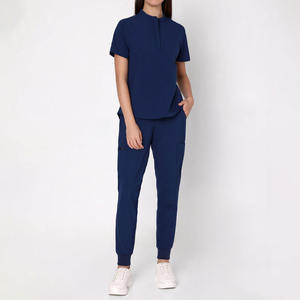 Ensemble de tenues médicales pour femmes avec col mandarin, haut à manches courtes et pantalon en tissu polyester, détection d'aiguilles, usage hospitalier, service OEM - Product Image 1