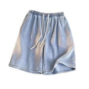 Shorts Bermuda de Mezclilla Azul Claro para Mujer, Cintura Media, Cordón Ajustable, Corte Regular, Casual, Transpirable, Algodón Orgánico Lavado con Piedras, Estampado - Product Image 3