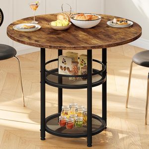 Mesa de comedor redonda de 31.5 pulgadas para 2 personas, mesa de cocina pequeña estilo rústico con almacenamiento de 2 niveles, marrón rústico - Product Image 3