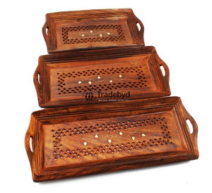 Bandeja de Servicio Móvil Decorativa de Madera de Diseño Moderno y Premium para Mesa de Centro, Decoración del Hogar, Tradebyd - Product Image 1