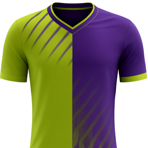 Camiseta de Fútbol para Hombre, Cuello en V, Verde y Morado, Manga Corta, Poliéster que Absorbe la Humedad, Ropa Deportiva para Todas las Temporadas, Diseño con Bloques de Color - Product Image 5