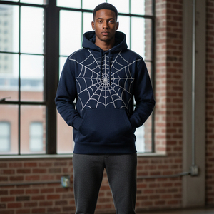 Heavyweight Hoodie Bulk Custom Logo <b>Men</b> Tracksuit Spider Web Fleece <b>Pullover</b> Unisex Hooded Sweatshirt Factory - Product Image 5