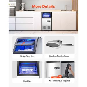 Macchina per il ghiaccio commerciale da 80 libbre/24 ore con capacità di stoccaggio di 28 libbre e 36 cubetti di ghiaccio in 15 minuti - Display digitale a LED - Product Image 6