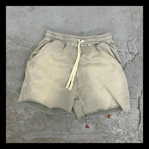 Shorts pour homme 2026 en toile 100% coton épais, style vintage, décontracté, délavé à l'acide, avec taille élastique, ourlet brut, personnalisable - Product Image 4