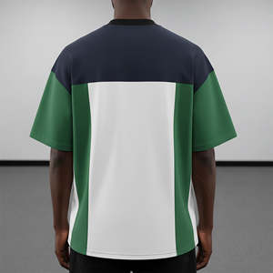 T-shirt pour homme à col rond, blocs de couleur, panneaux cousus, logo imprimé en relief personnalisé, vêtement d'été - Product Image 6