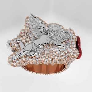 Rose <b>Gold</b> Pave Moissanite <b>Cocktail</b> <b>Ring</b> With 3D Angel Figure Luxury Statement Band Women's Party Jewelry - Product Image 2