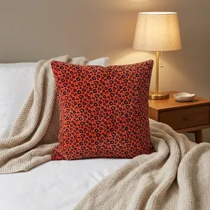 Coral <b>Orange</b> Velvet Pillow Cover with Black Leopard Print Custom Size Decorative <b>Throw</b> Cushion home textile cushion cover - Product Image 1
