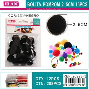 Ilan Pompon 2,5 cm Nero 15 Pezzi Forniture per Artigianato - Product Image 3