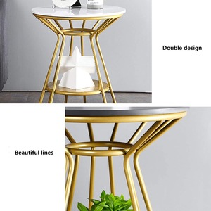 Table à manger ronde moderne avec plateau en contreplaqué, structure en métal doré, mobilier de luxe pour salle à manger, salon et café - Product Image 5