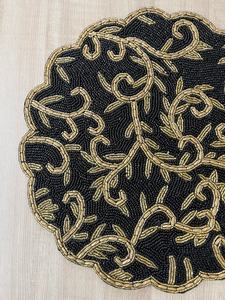 Handmade <b>Beaded</b> <b>Placemat</b>: Black & Gold Table Decor (14 inch) - Product Image 5