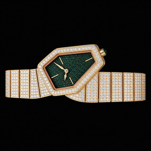 Montre de luxe pour femme, style premium, élégante, avec cadran vert, bracelet en acier inoxydable, mouvement à quartz, ornée de diamants et de pierres précieuses. - Product Image 2