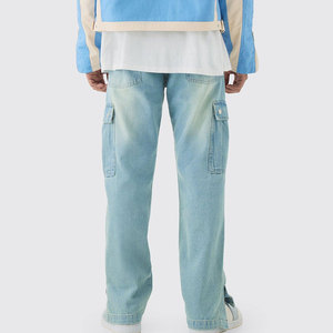 Jeans de Mezclilla Cargo Azul Claro para Hombre, Corte Holgado, Cintura Media, Estilo Streetwear, Tela de Algodón, Temporada de Primavera - Product Image 6