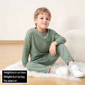 Nouvel ensemble de vêtements pour enfants unisexe, sweat-shirt à manches longues, pantalon uni, 2 pièces, tenues d'hiver pour tout-petits, 100% coton, séchage rapide - Product Image 2
