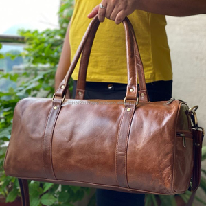 Bolsa de Viaje de Cuero Genuino Hecha a Mano, Bolsa de Lona Multiusos, Bolsa de Gimnasio de Cuero Unisex - Product Image 1