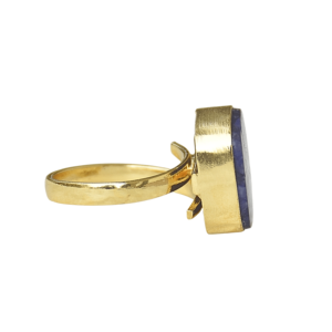 Laxmi Jewellers Classic <b>Ring</b> <b>24K</b> <b>Gold</b> Plated Brass Natural Cushion Sapphire Stone Unisex Daily Wear May Birthstone - Product Image 4